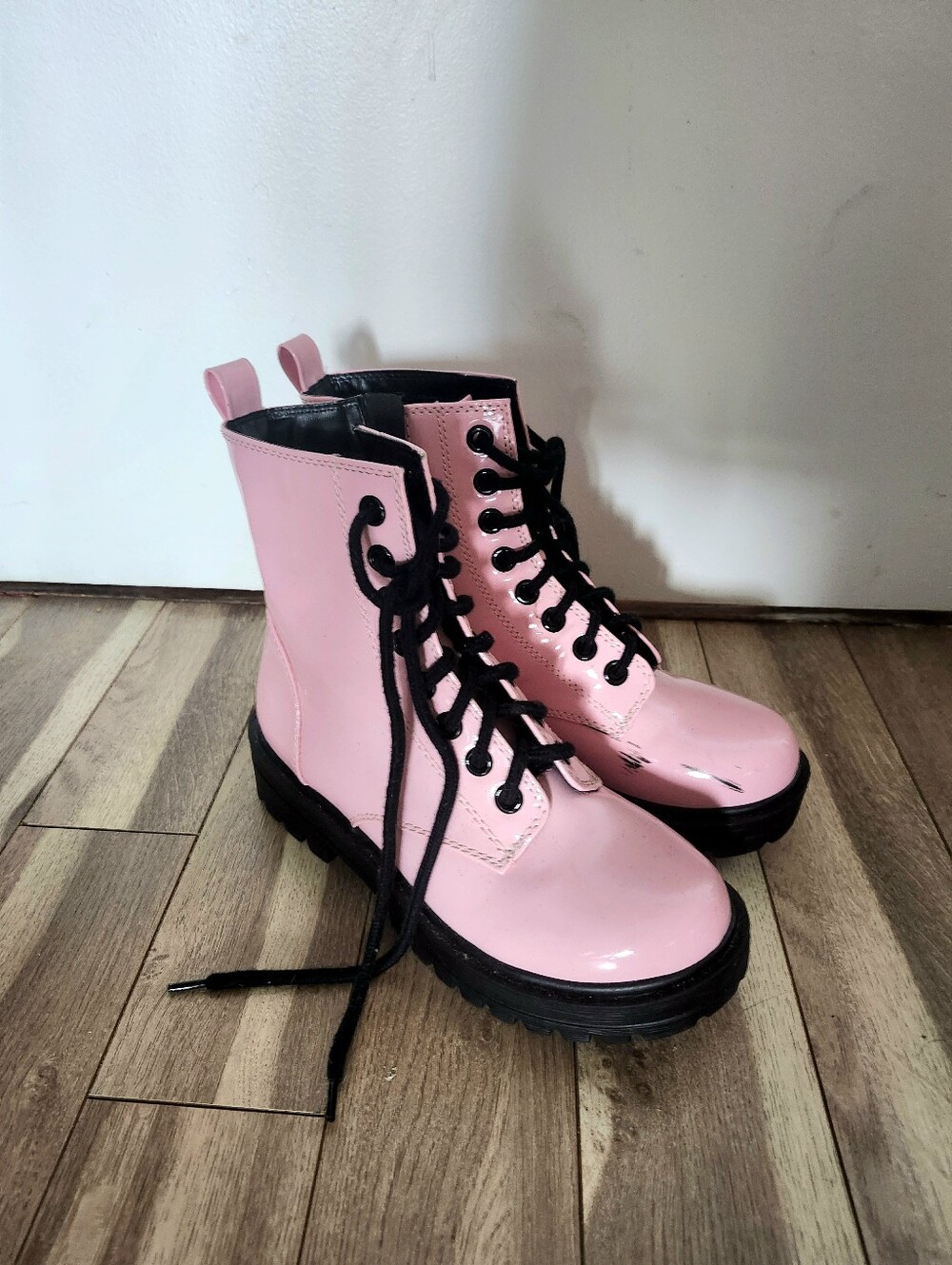 Soda Pink & Black Zip Up Combat Boots
